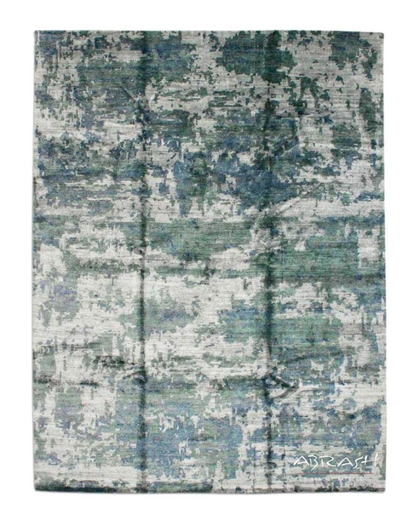 Telar anudando a mano un tapete, colección Bamboo-Silk