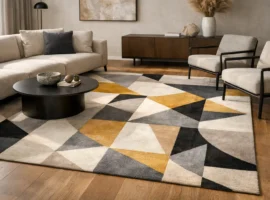 Tapete fino anudado a mano, diseño geométrico